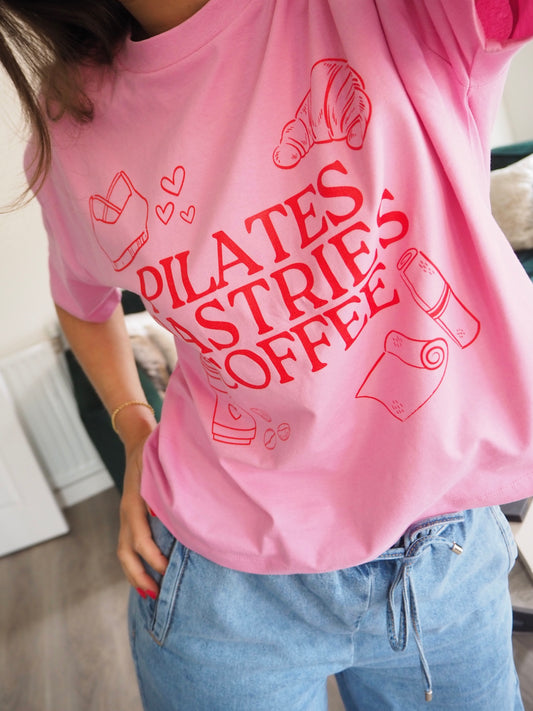 Pilates Pasties & Coffee Boxy Pink T-Shirt