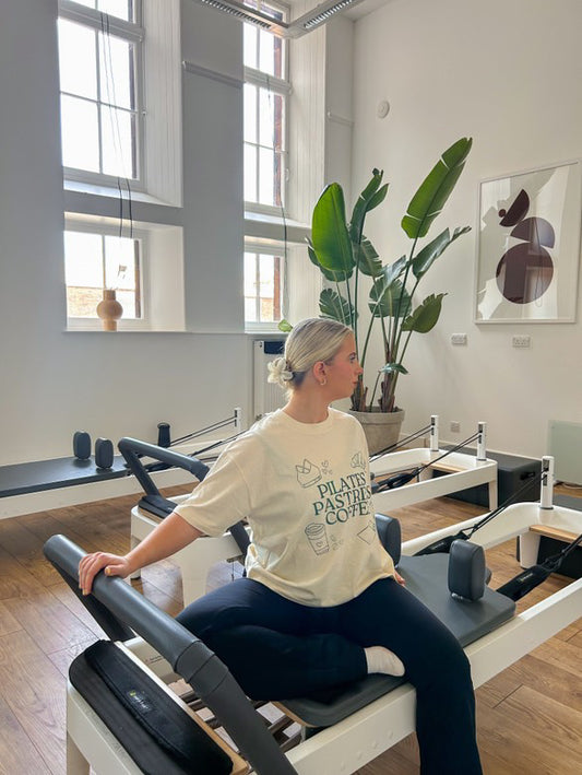 Pilates, Pastries & Coffee Boxy Natural T-Shirt